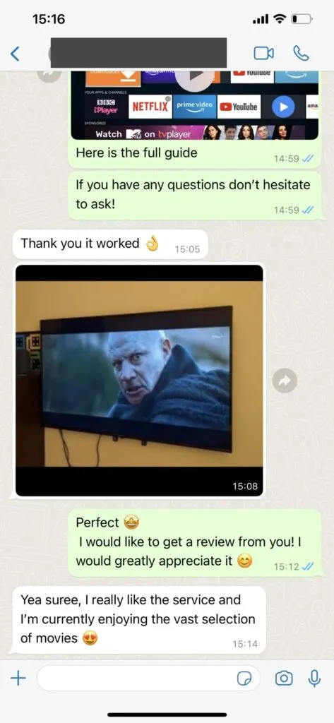 WhatsApp screenshot: Customer activation