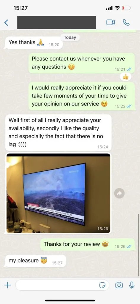 WhatsApp message: Customer satisfaction feedback