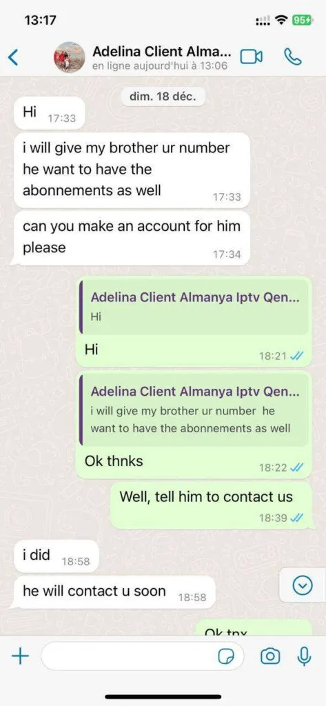 WhatsApp message: 4K streaming feedback